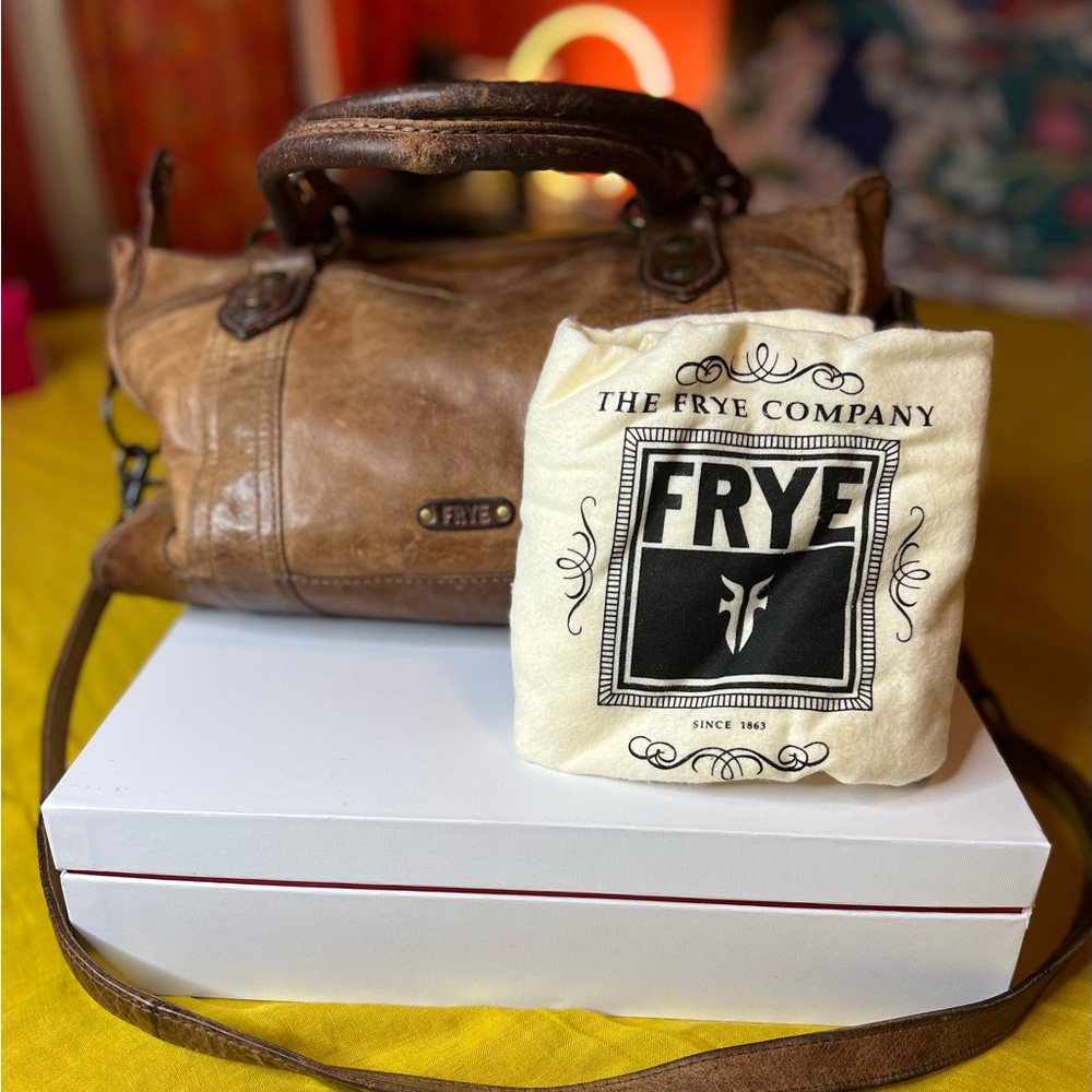 Leather Frye Melissa Satchel Crossbody Tote Washed Brown